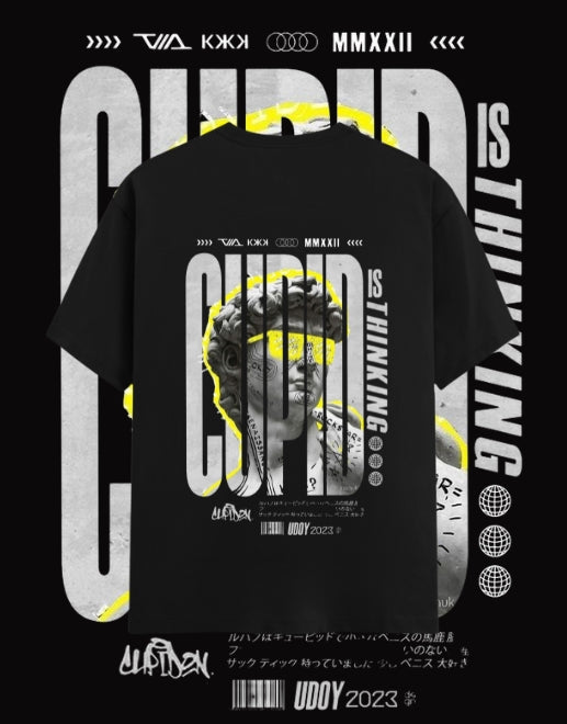 “CUPID IS THINKING” Graphic Streetwear T-Shirt – Black