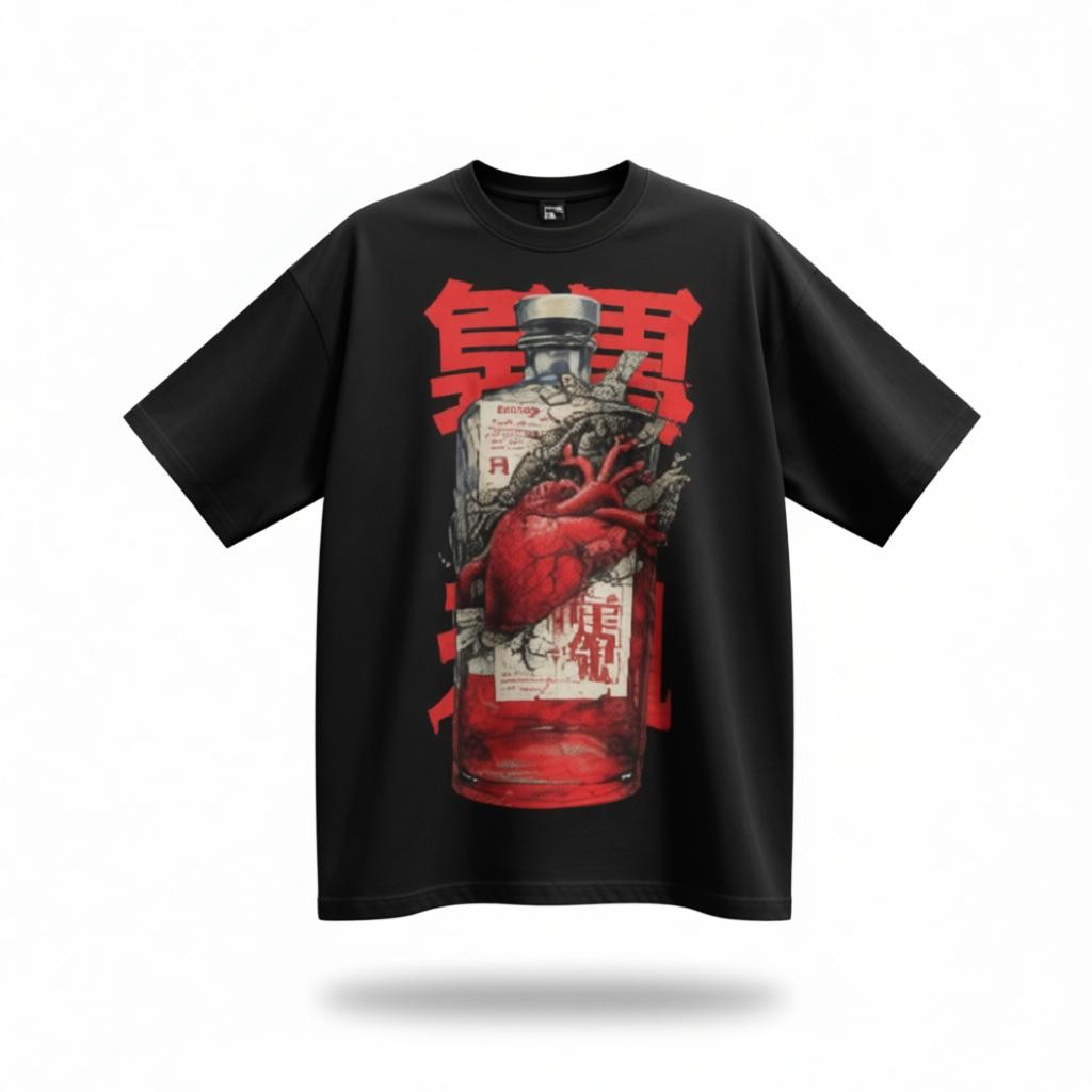 Red Elixir Oversized Graphic T-Shirt – Heart in a Bottle | WEAR YOUR FASHION