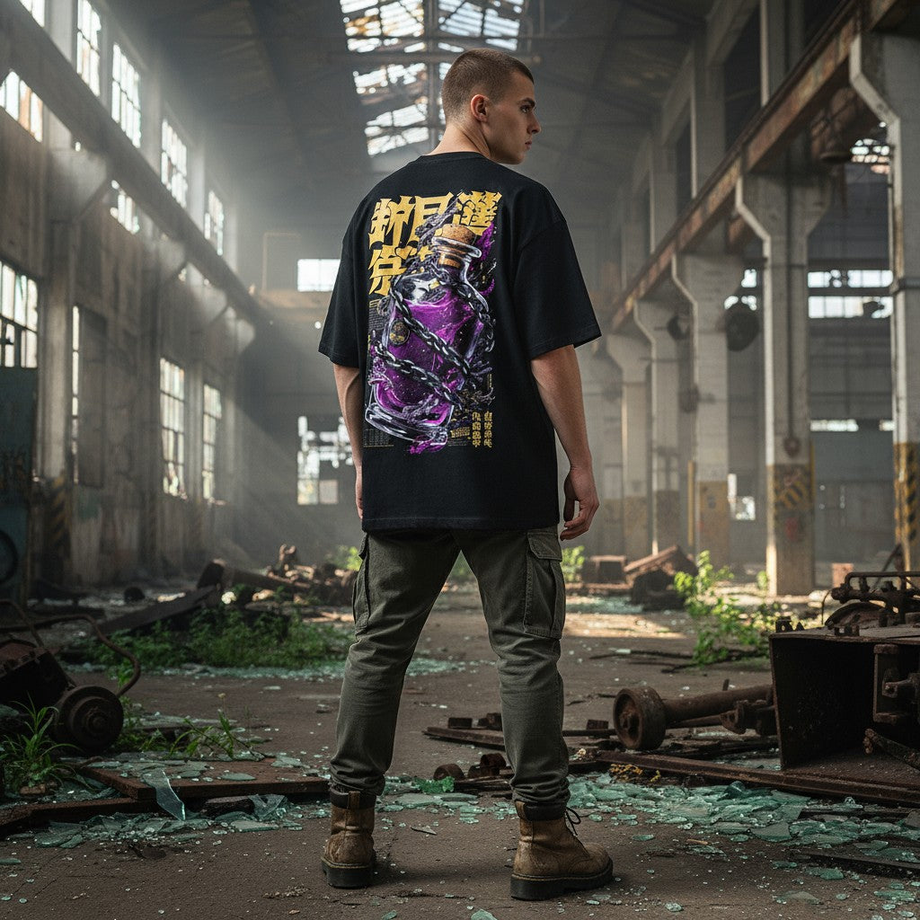 Oversized T-Shirt – Purple Potion Bottle Streetwear | WEAR YOUR FASHION